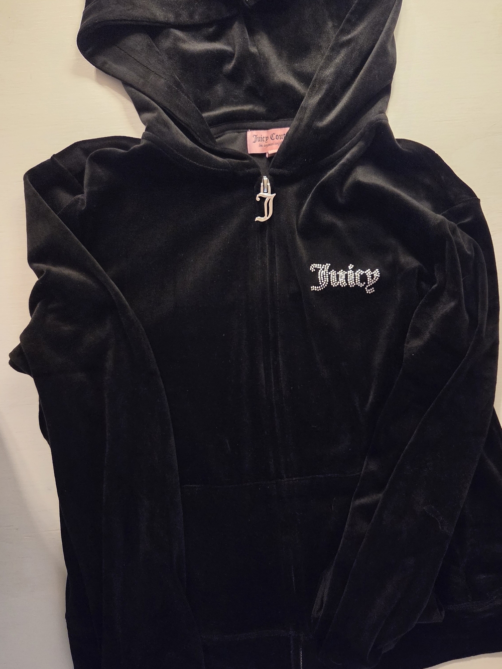 Juicy Couture Black Velour Hoodie with Rhinestone Logo